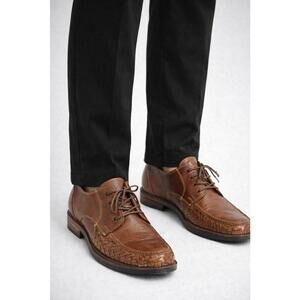 Bigs & Barum's Italian Leather Woven Lace-ups Shoes Brown Vero Cuoio EU 40 US 7